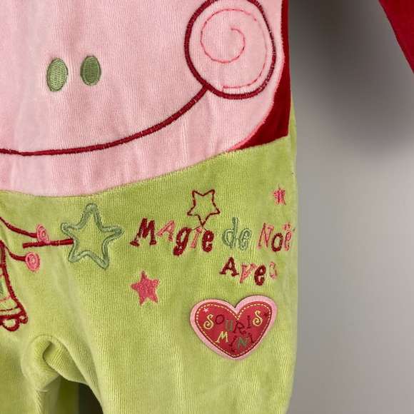 Souris Mini French Christmas One Piece Velour Footie Size 12 Months - Picture 6 of 12